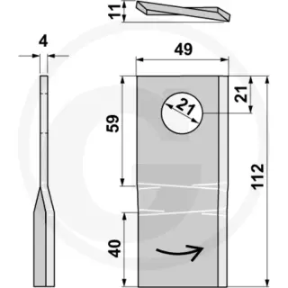Mower blade 112x48x4mm Ø21 Pöttinger left