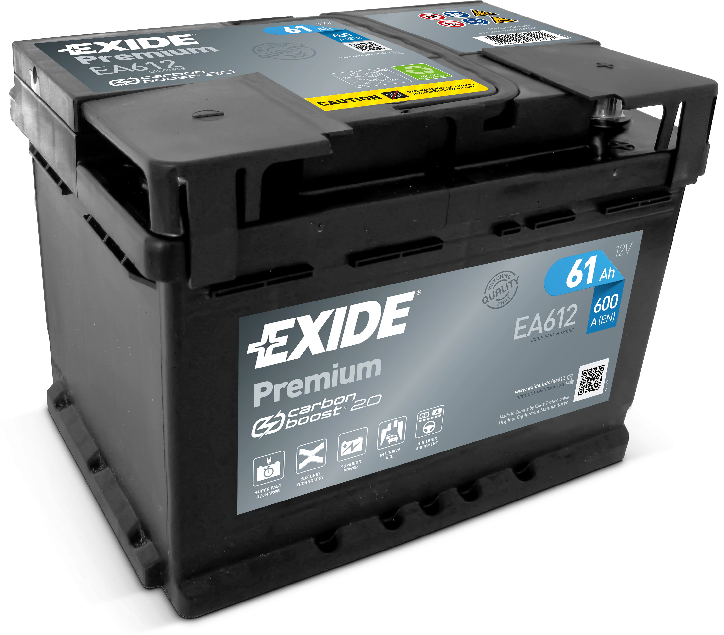Aku 61Ah 600A 242x175x175mm Exide Premium EA612