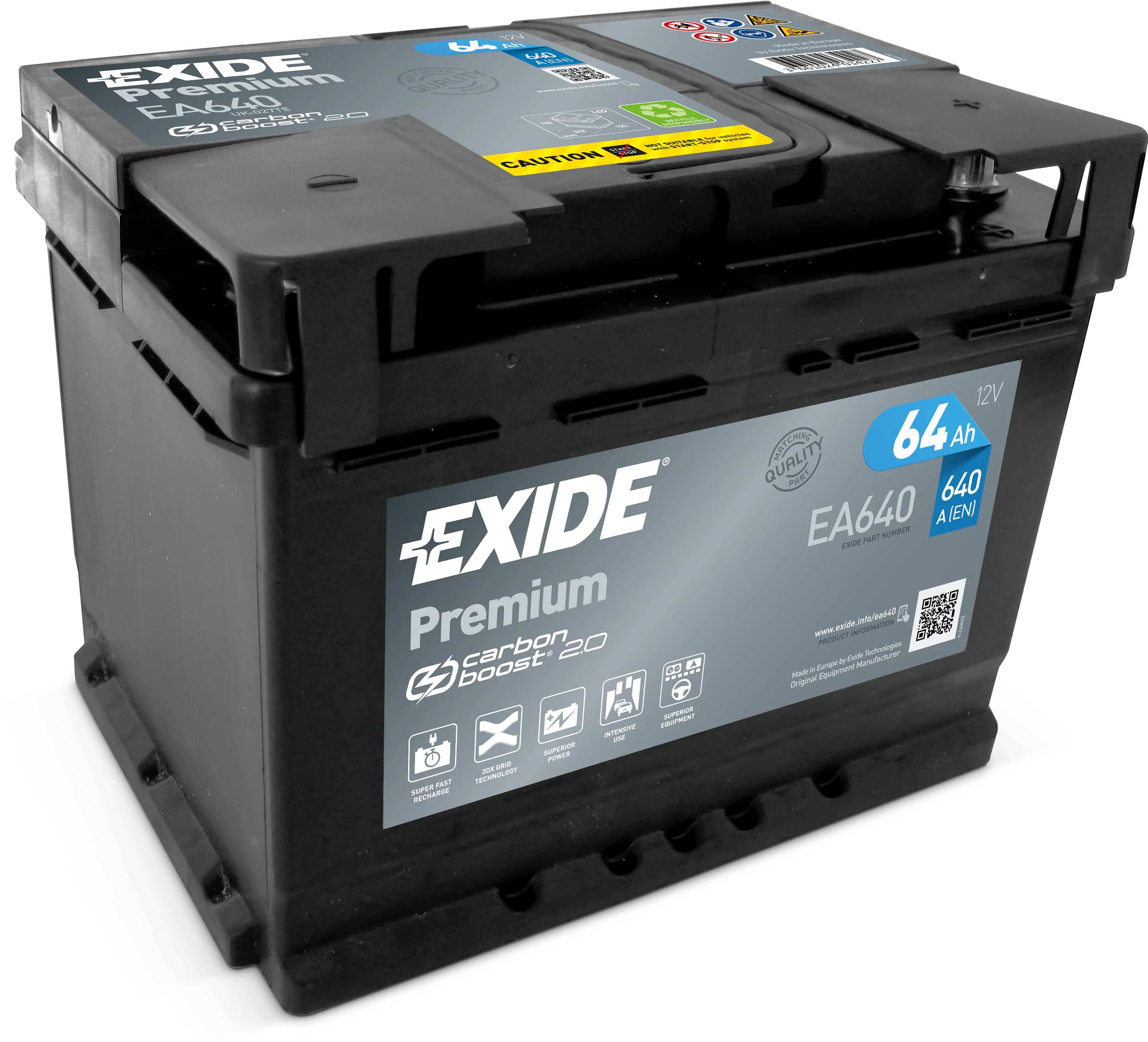 Aku 64Ah 640A 242x175x190mm Exide Premium EA640