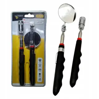Telescopic magnetic pick-up tool with light+telescopic inspection mirror L-810mm