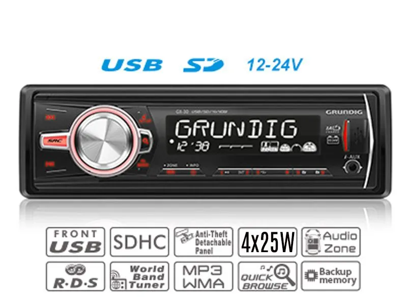 Autoraadio Grunding GX-30 12/24V 4x25W USB,SD,AUX-in,Xbass mäluga HDD